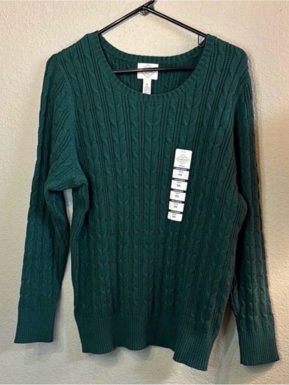 New St John’s Bay Sweater Green Cable Knit Crew Neck Preppy Casual Women’s 0X